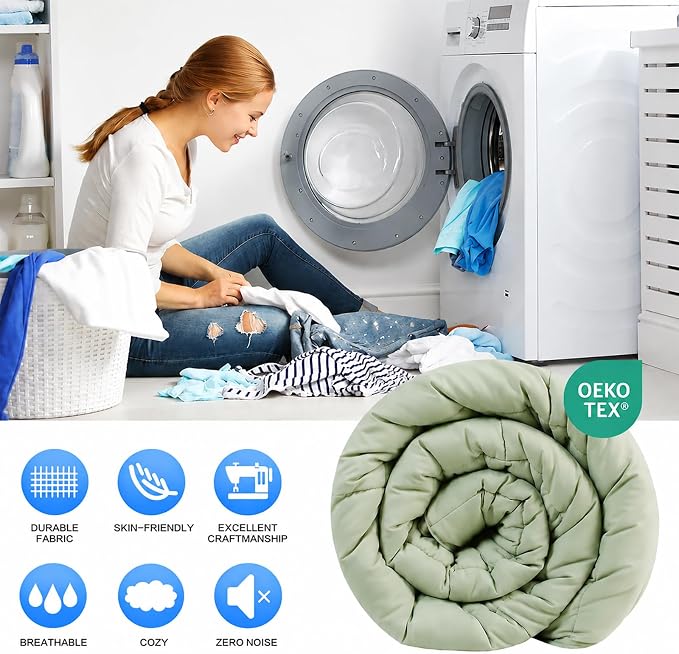 EASELAND Oversized Queen Down Alternative Comforter, Sage Green, 98x98 | Quilted Duvet Insert for All Seasons, Soft Lightweight Bedding with Corner Tabs, Breathable Machine Washable Hotel Quality