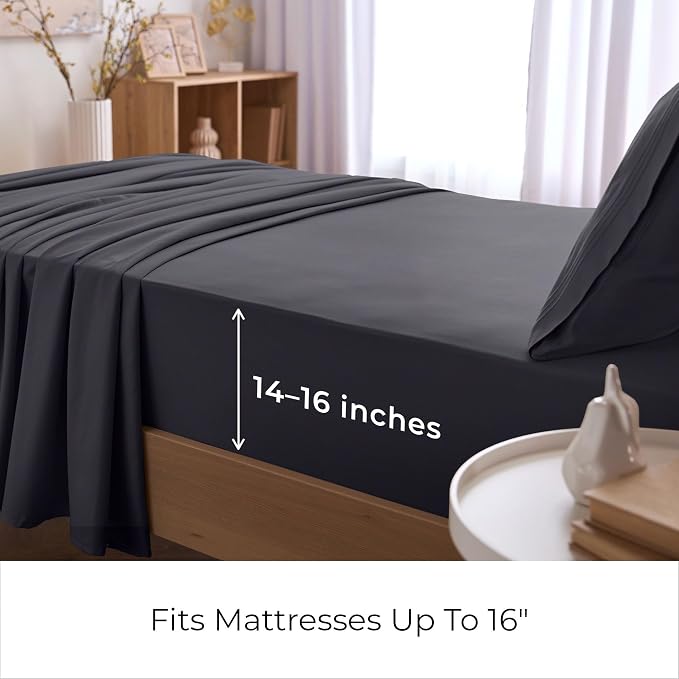 Mellanni Iconic 3-Piece, Ultra Soft Sheet Set (Twin, Charcoal) | 10M+ Sleepers. Lab-tested: Sleeps Cool, Stays Bright, Strong, Smooth. Good Housekeeping Best Bedding, 7 yrs running.