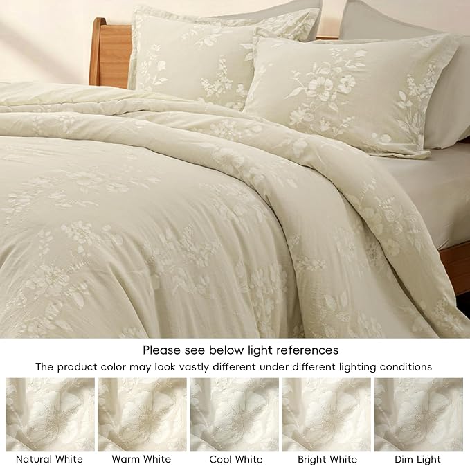 PHF Stone-Washed 100% Cotton Duvet Cover King Size, 104"x90", Formal Grey | Elegant Floral Jacquard Woven, Ultra Soft Breathable All Season Bedding Set for Adults, 3pcs with 2 Pillow Shams, No Filling