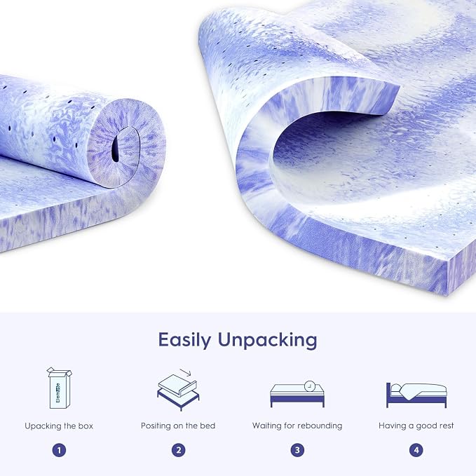 ELEMUSE 3 Inch Ventilated Design Memory Foam Twin Size Mattress Topper | Cooling Gel Infused Swirl Foam Pad for Pressure Relief Back Pain,Bed Topper for Body Support, CertiPUR-US Certified