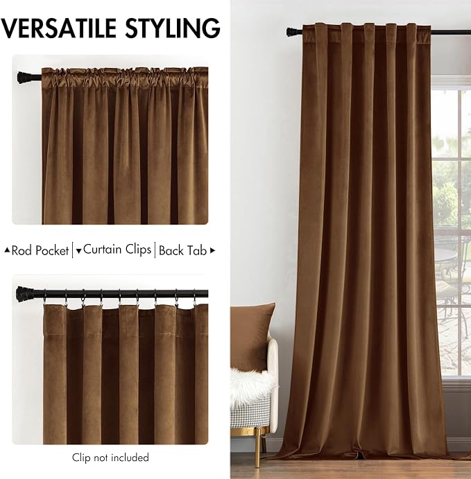 MIULEE Velvet Curtains 52x90 inches 2 Panels Brown Blackout Curtains | Luxury, Bedroom Living Room, Thermal Insulated, Super Soft Window Drapes, Rod Pocket & Back Tab