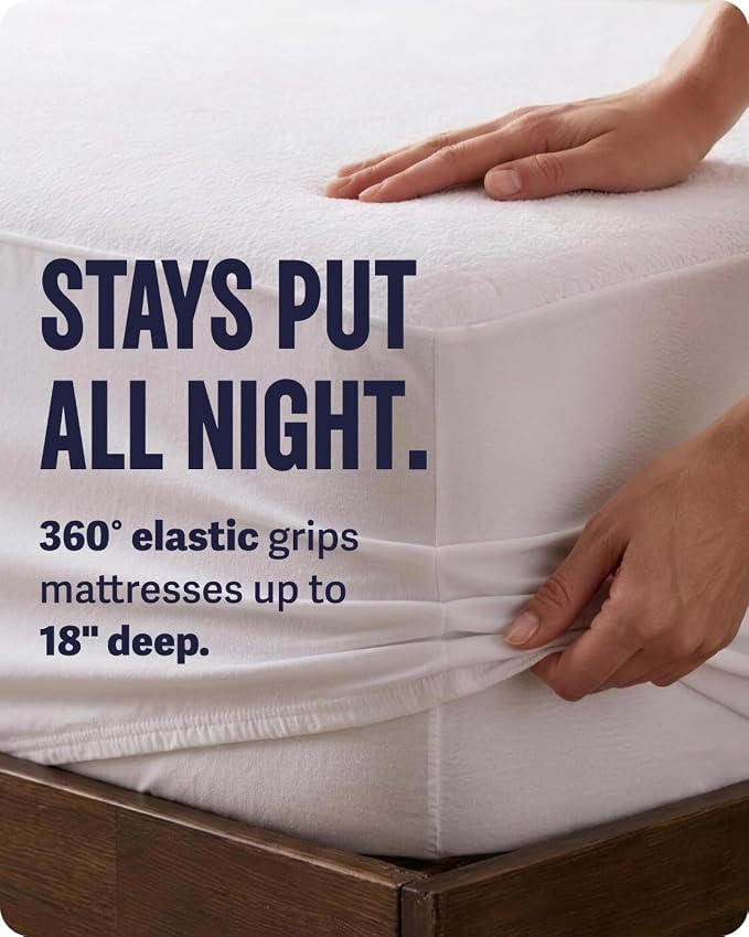 SafeRest Waterproof Twin XL Size Mattress Protector | Fitted with Stretchable Pockets, Machine Washable, Cotton Blend Mattress Cover for Bed