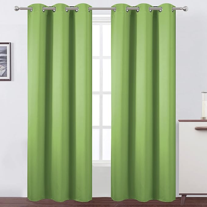 Light Green Thermal Blackout Curtains/42 x 95 Inch/Set of 2 Panels Room Darkening Curtains for Bedroom
