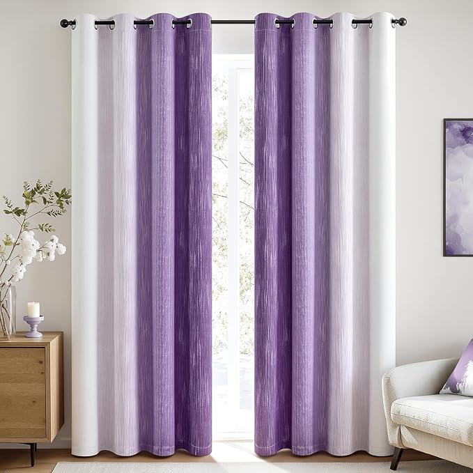 MIULEE Purple and Greyish White Ombre Blackout Curtains 52Wx84L Set of 2 | Full Room Darkening,Thermal Insulated,84 Inch Long,Grommet Drapes for Bedroom/Living Room,Modern Window Treatments