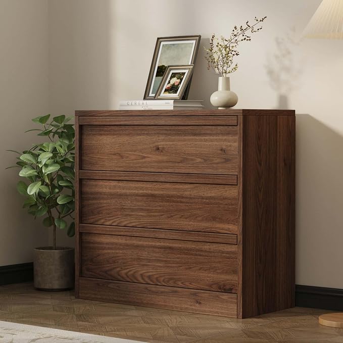 Garvee 3 Dresser for Bedroom, 30.5" Tall Dresser, Freestanding Vertical Drawer with Storage, Wooden Closet Chest Storage for Living Room, Hallway, Entryway, Walnut