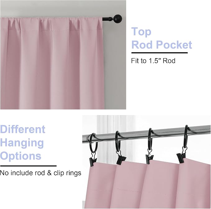 Simplebrand Ava Blush Blackout Curtains for Bedroom 96 Inches Long 2 Panels, Solid Thermal Insulated, Energy Saving Nursery Window Treatment Curtains Blackout Drapes, W40 x L96 Inch, Blush