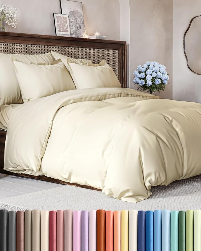 Duvet Cover Queen Size - Soft 3 Piece with Zipper Closure - Off White | Extra Soft, Breathable, Queen Duvet Cover 90" x 90" with 2 Pillow Shams, Zipper Closures & Ties, Women, Men, Kids & Teens