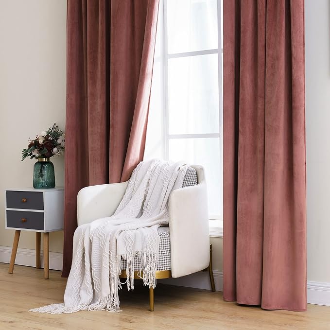 MIULEE Velvet Curtains 52x72 inches 2 Panels Dusty Rose Pink Curtains | Luxury, Bedroom Living Room, Thermal Insulated, Super Soft Window Drapes, Rod Pocket & Back Tab