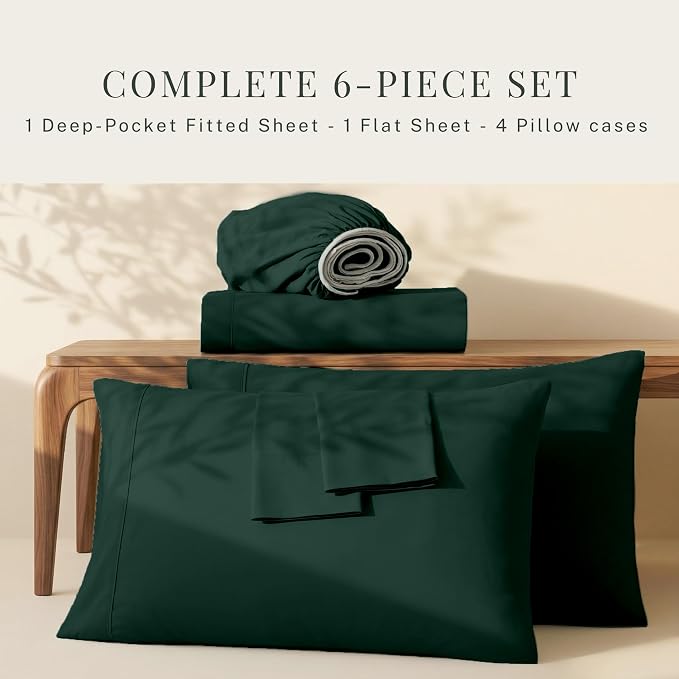 Hearth & Harbor Bed Sheets, Luxury Soft 6 Piece Bed Sheet Set Extra Deep Pocket Fitted Sheets Fits Mattress up to 21", Double Brushed Bedding Sheets & Pillowcases,