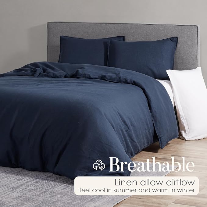 DAPU 100% French Linen Duvet Cover 3Pcs Set, 170GSM Linen Bedding, Full/Queen