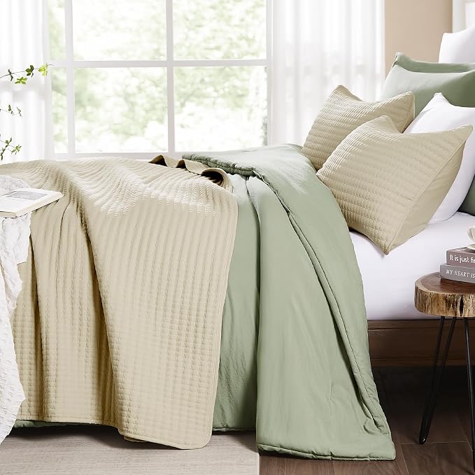 Queen Quilt- Lightweight Bedspreads Beige Queen Size Quilt Bedding Set | Soft Coverlet with 2 Pillow Shams for All Seasons, Suitable for Bed, Couch, 3 Pieces, 90"x94"