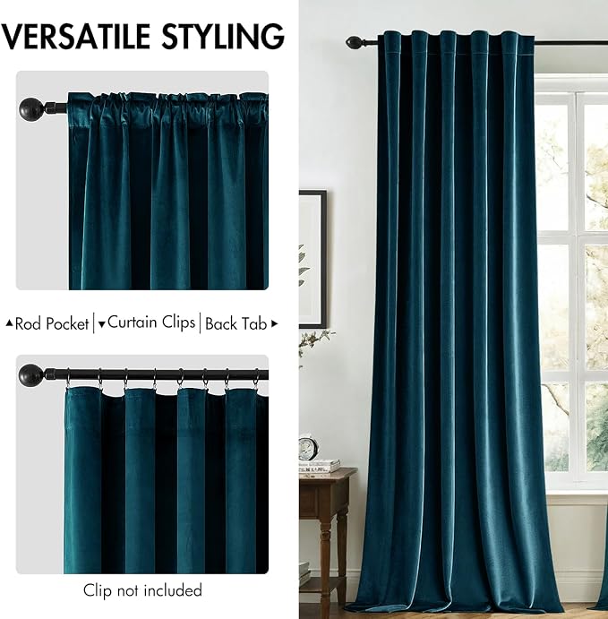 MIULEE Peacock Blue Velvet Curtains 52x96 inches 2 Panels Blackout Curtains | Luxury, Thermal Insulated, Super Soft Window Drapes for Bedroom Living Room, Rod Pocket & Back Tab
