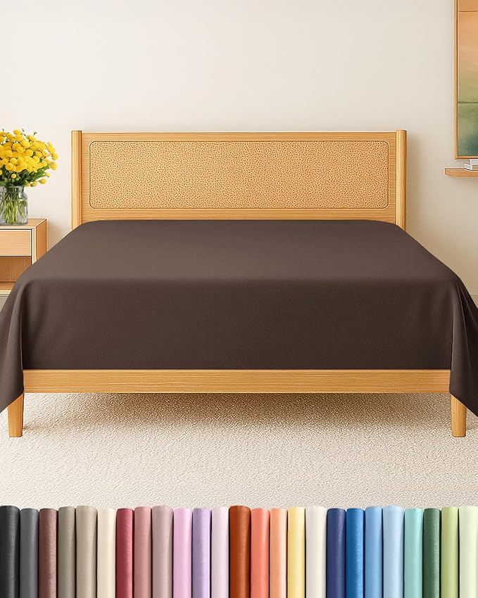 Twin Flat Sheet - Single Top Flat Sheet Only - Breathable & Cooling - Brown | Hotel Luxury Top Flat Sheet Only, Ultra-Soft, Breathable & Cooling, Fade & Wrinkle Free, Easy-Care, Stain & Shrink Resistant