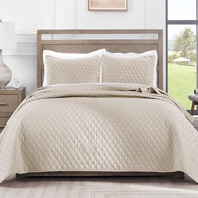 Exclusivo Mezcla Reversible Twin Quilt Bedding Set, Brich Beige | Lightweight Bedspreads with 1 Pillow Sham, Soft Microfiber, All Season Bed Coverlets for Dorm Bedroom Guest Room, 68x88 Inch
