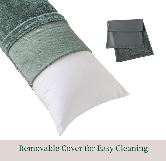 WhatsBedding Memory Foam Body Pillow with Cover, Long Bed Pillow for Adults | Removable Plush Fuzzy Envelope Closure, Firm Support for Side Sleepers, Reading & naps, Large Size Fits All, Relieves Pain