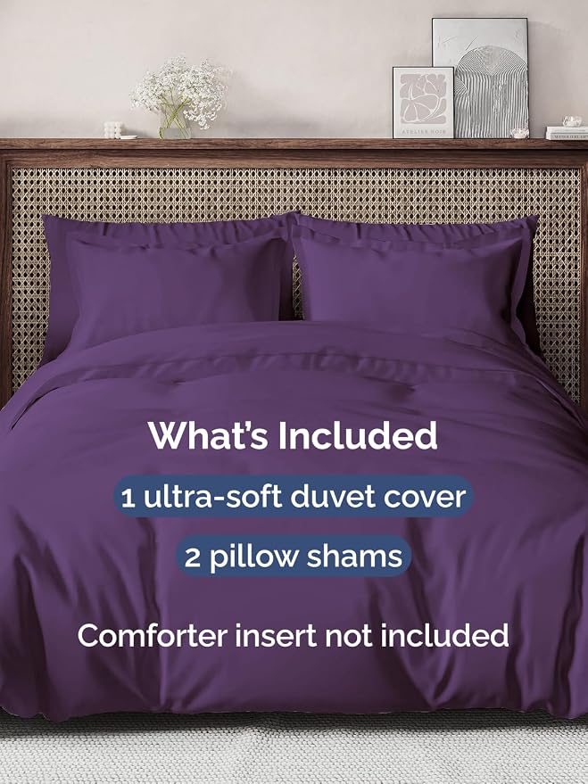 Duvet Cover Queen Size - Soft 3 Piece with Zipper Closure - Purple | Extra Soft, Breathable, Queen Duvet Cover 90" x 90" with 2 Pillow Shams, Zipper Closures & Ties, Women, Men, Kids & Teens