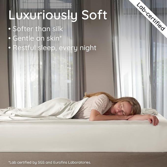 Bambaw 100% Viscose Derived from Bamboo King Fitted Sheet with Elastic Corner Straps, Cooling Fitted Sheet King Size, 16’’ Pocket King Bottom Fitted Sheet Only, Breathable & Soft Fitted Sheet (Ivory)