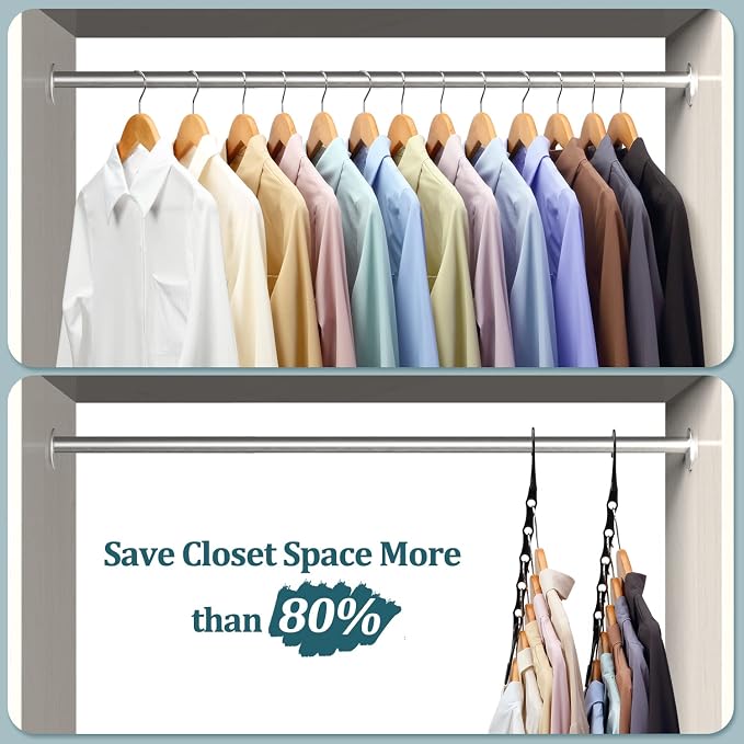 AMKUFO 6 Pack-Closet-Organizers-and-Storage, Space-Saving-Hangers Black | Magic-Hangers, Closer-Organizer-for-Closet-Organization, Space-Saver-Hanger-Organizer-for-Multipurpose, Dorm-Room-Essentials