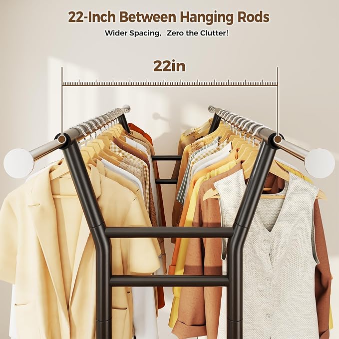 HYSEYY Heavy Duty Clothes Rack, Rolling Clothing Rack for Hanging Clothes with Shelves Load 700LBS,Portable Garment Wardrobe Closet Rack with Wheels for Bedroom,Laundry Room,Retail Store,Black