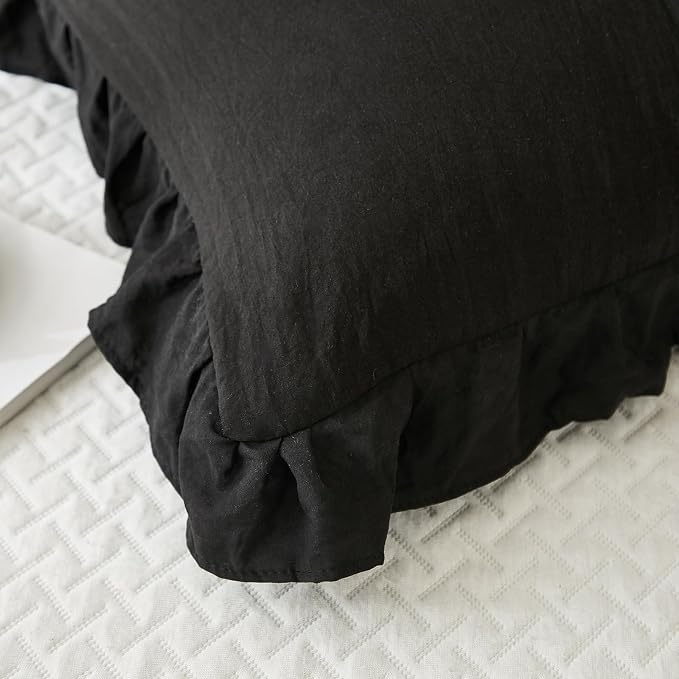 Black Pillow Shams Black Ruffle Queen Pillowcases Cute Pillow Cover Set of 2 Shabby Chic Soft Microfiber Pillowcases 2 Pack (Queen (20''x30'')