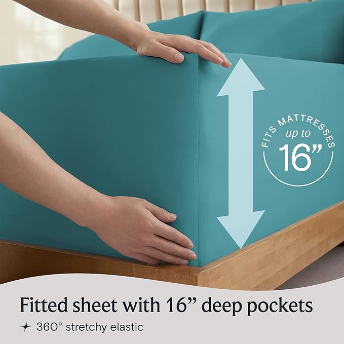 LuxClub 4 PC California King Sheet Set, Breathable Luxury Bed Sheets, Deep Pockets 18" Wrinkle Free Cooling Sheets Machine Washable Hotel Bedding Silky Soft - Teal Cal King | LuxClub Silky Fitted Sheet & Pillowcase Sets, Breathable Hotel Luxury Bedding...