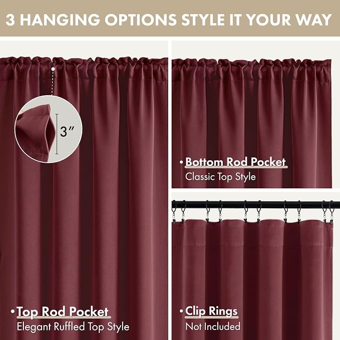 MIULEE 84 Inch Length Burgundy Red Blackout Bedroom Curtains Set of 4 | Thermal Curtains for Summer Heat, Light Blocking Privacy Bedroom Window Drapes, Top&Bottom Rod Pocket, Living Room