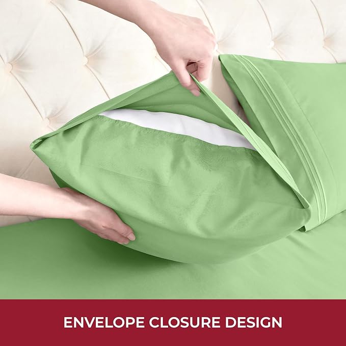 Mellanni Iconic 4-Piece, Ultra Soft Sheet Set (RV/Short Queen, Pistachio) | 10M+ Sleepers. Lab-tested: Sleeps Cool, Stays Bright, Strong, Smooth. Good Housekeeping Best Bedding, 7 yrs running.