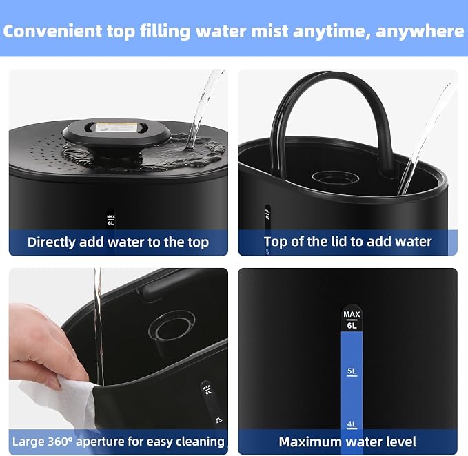 Coolfiqu 6L Warm & Cool Mist Humidifiers for Bedroom,Large Room,Plants | Quiet Top Fill Ultrasonic Humidifier,Essential Oil Diffuser, Auto Humidity Control,Hot Mist Desk Humidifiers,360° Nozzle