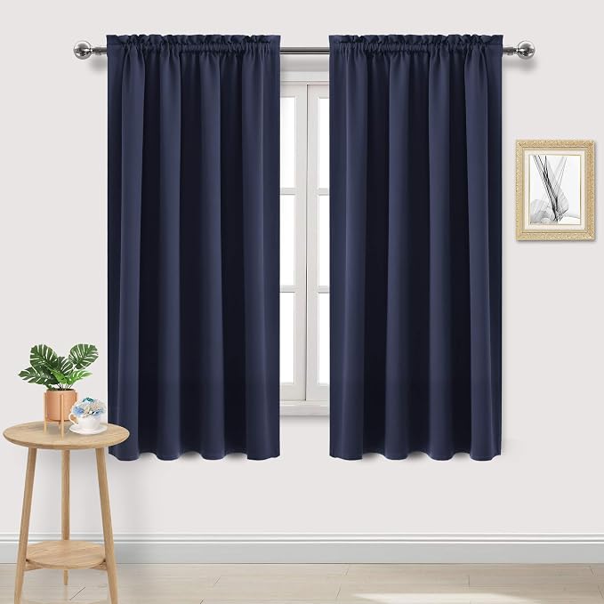 DWCN Blackout Curtains for Bedroom Living Room 52 x 63 Inch Long Navy | 2 Panels Set, Room Darkening, Thermal Insulated, Light Blocking, Rod Pocket Drapes, Noise Reducing Window Treatments