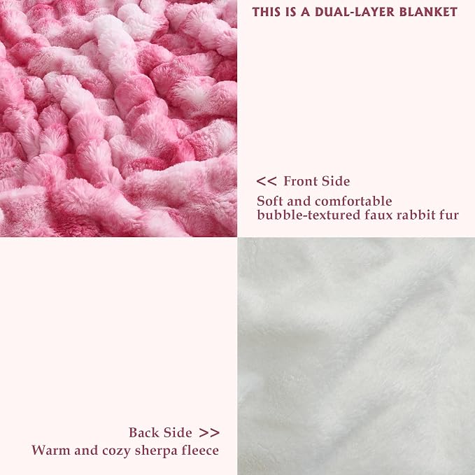 60x80 Inches Ultra-Soft Fuzzy Faux Fur Plush Twin Size Blanket - Thick, Warm Sherpa for Couch, Sofa, Bedroom, Camping - Decorative Blanket for Cozy Warmth, Bubble Pink Tie Dye
