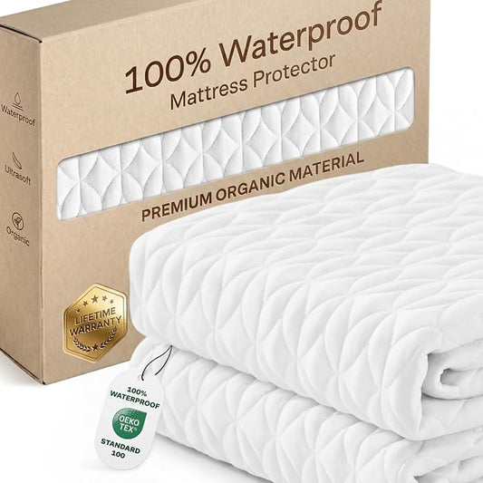 100% Waterproof Noiseless & Cooling Mattress Protector - Full Size - White | Viscose Made from Bamboo, 360 Protection Against Spills, Stains, & Accidents, 20" Deep Pocket, For Parents & Pet Owners