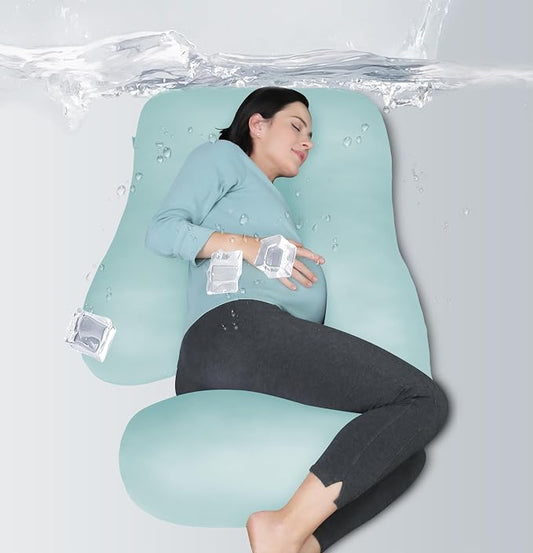 MOON PARK Pregnancy Pillows for Sleeping - U Shaped Full Body Maternity Pillow with Removable Cover - Support for Back, Legs, Belly, Hips - 57 Inch - Ice Blue - Cooling Cover