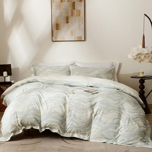 OAITE Twin Floral Pattern Duvet Cover Set Unique Design 3pcs 100% Cotton | Exquisite Stitched Hem, Breathable,Soft,Hidden Zipper,8 Corner Ties,Easy Care for All Season