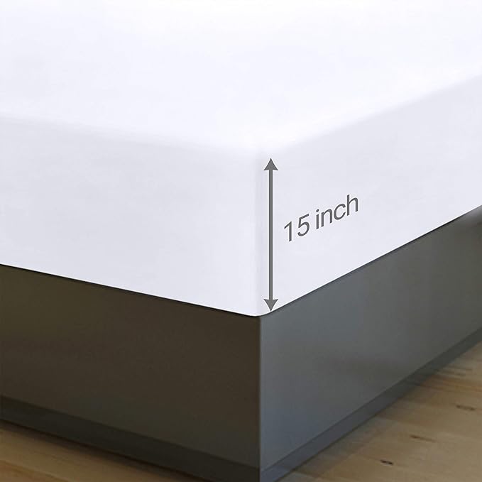 Pack of 6 Twin Fitted Sheet, Fits Up to 16 Inch Deep Pocket, White | Hotel Comfort, Cooling & Breathable Cotton like Polyester, Easy Fit, Wrinkle & Fade Resistant, Snug Fit, Easy Care, Oeko-Tex