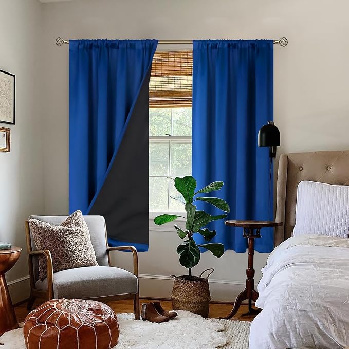 BGment Royal Blue Blackout Curtains for Bedroom 63 Inch Length 2 Panels | Thermal Insulated Soundproof, Full Room Darkening Rod Pocket Curtains for Living Room, 52 x 63 Inch