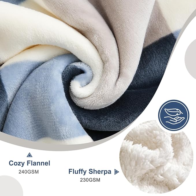 PU MEI Sherpa Fleece Throw Blanket 60" x 80" Reversible Plush Fluffy Large Big Blanket Lattice Flannel Blankets for Sofa Couch Bed (Grey-Soft Blue, 60"*80")