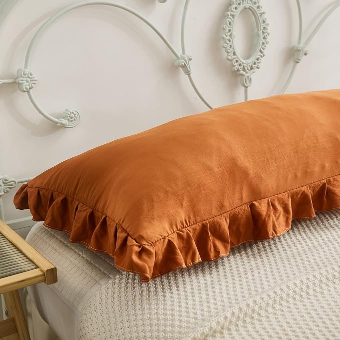 Burnt Orange Body Pillow Cover 20x54inches Long Pillowcase Shabby Chic Ruffled Fringe Decor Body Pillow Sham Cute Pillowcase (1 Body, Caramel)