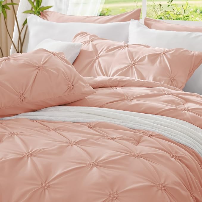 BEDELITE Twin Comforter Set Dusty Pink,Lightweight & Soft Comforter | Pintuck Boho Bedding, Warm & Cute Bed Set for All Season,With 1 Pillowcase