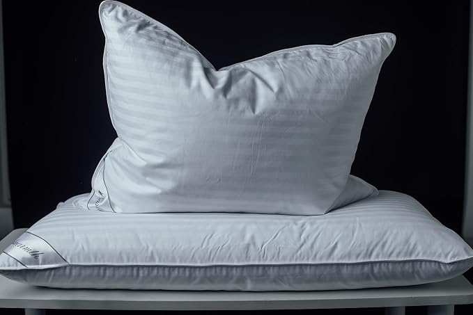 Goose Down Feather Soft Pillows One Pillow 100% Cotton Supportive Bed Pillow Stripe White Color King Size 20x36 inch