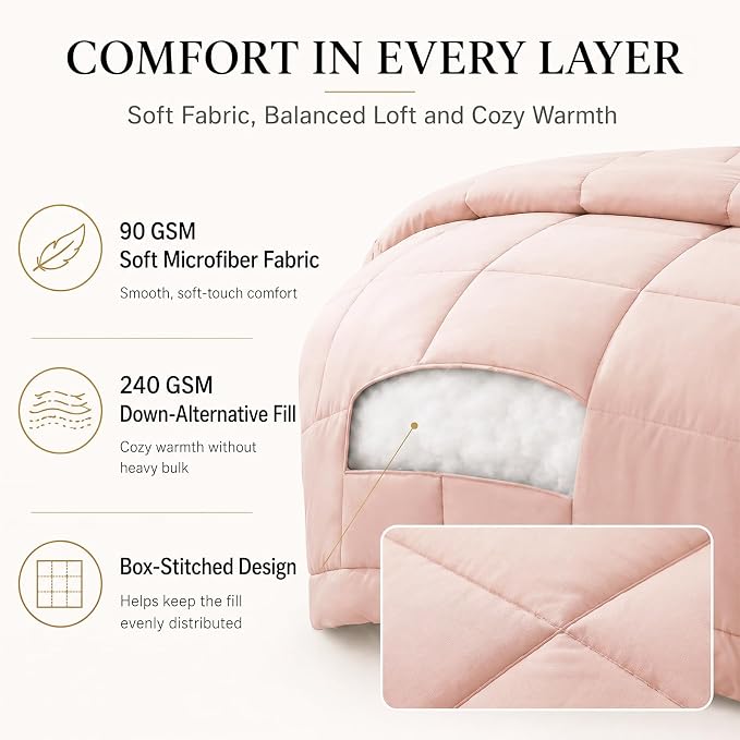 Oversized King Comforter Set Blush Pink - 7 Pieces Bed in a Bag | OEKO-TEX Certified, All-Season, Bedroom, Guest Room, Down-Alternative Comforter + Flat & Fitted Sheets + 4 Pillowcases