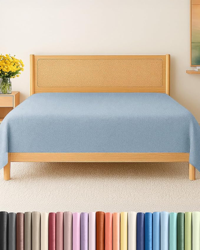 Queen Flat Sheet - Single Top Flat Sheet Only - Cooling - Heathered Blue | Hotel Luxury Top Flat Sheet Only, Ultra-Soft, Breathable & Cooling, Fade & Wrinkle Free, Easy-Care, Stain & Shrink Resistant