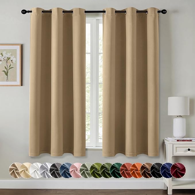 MIULEE Blackout Curtains for Bedroom 2 Panels 40 x 45 Inch Long Taupe Brown | Thermal Insulated, Living Room Darkening Grommet Drapes, Noise Reducing, Light Blocking Window Treatments