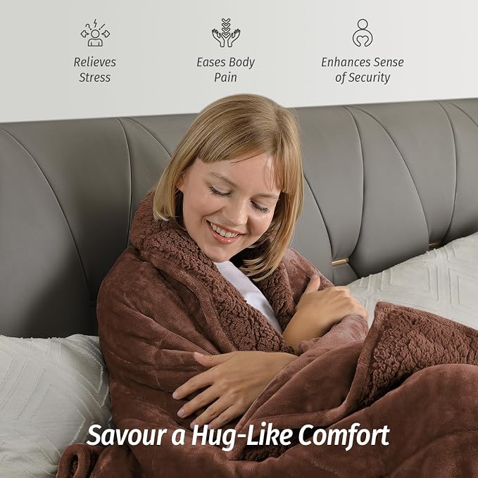 Sherpa Fleece Weighted Blanket for Adult 15 lbs Queen 60"x80" Brown | Boost Sleep Quality, Relax Body & Mind, Dual Sided Cozy Fluffy Heavy Blanket, Plush Flannel Top, Chunky Fluffy, Warm Hug