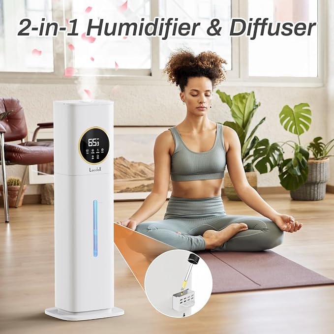 Humidifier Large Room, 2.1Gal/8L Humidifiers for Bedroom Home with Essential Oil Diffuser, Top Fill Whole House Cool Mist Humidifiers for Plants Baby Kids Adults Office, White