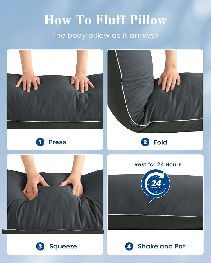 YZ HOME Cooling Body Pillow for Adults with Washable Pillowcase | Long Pillow for Bed with Memory Foam Insert，Adjustable, Soft Support for Side Sleeper, Pregnant(Grey, 20x54Inch)