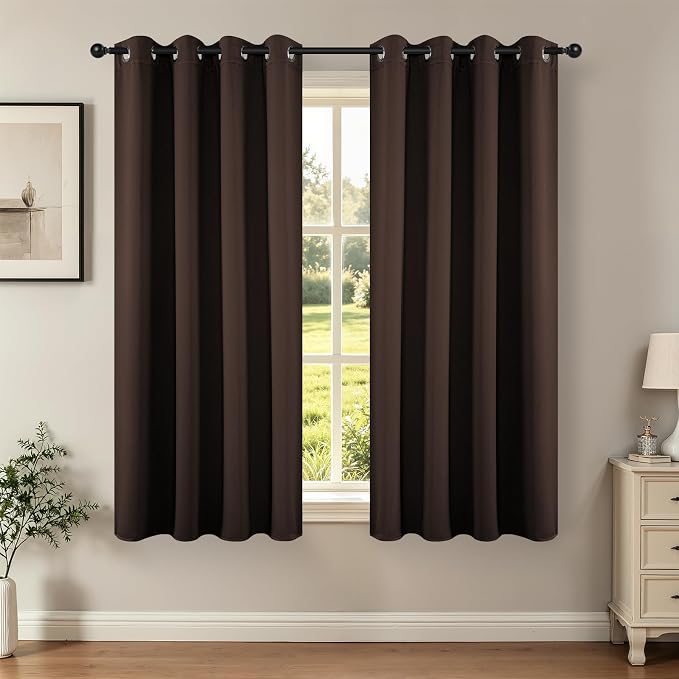Joydeco Blackout Curtains 72 inches Long 2 Panels Set, Thermal Insulated Long Curtains & Drapes 2 Burg, Room Darkening Grommet Drapes for Bedroom Living Room Windows (W42 x L72 Inch, Chocolate)