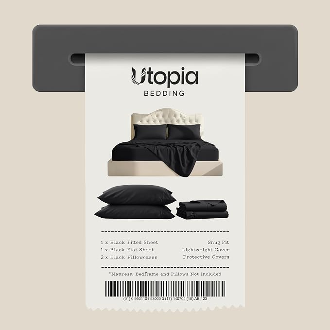 Queen Sheets Set, 4 Pieces 16" Deep Pocket Hotel Luxury Bed Sheets, Black | Extra Soft Bedsheet Set, Comfy & Breathable Cooling Sheets, Wrinkle & Fade Resistant, Fitted Sheet, Flat Sheet, 2 Pillowcases