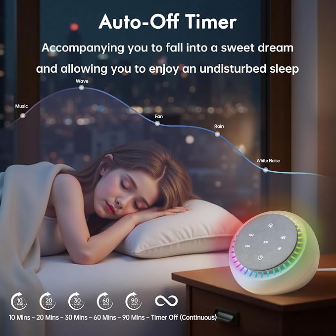 DreamSky Sound Machine for Sleep, White Noise for Sleeping Adults & Baby | Brown Noise Fan for Office Privacy & Noise Canceling, 26 Sounds & RGB Night Light, USB-C Powered for Home Travel