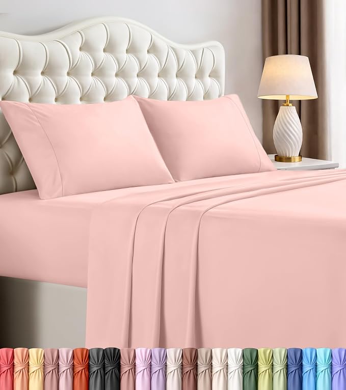 King Sheets Set, 4 Pieces 16" Deep Pocket Hotel Luxury Bed Sheets, Tea Pink | Extra Soft Bedsheet Set, Comfy & Breathable Cooling Sheets, Wrinkle & Fade Resistant, Fitted Sheet, Flat Sheet, 2 Pillowcases