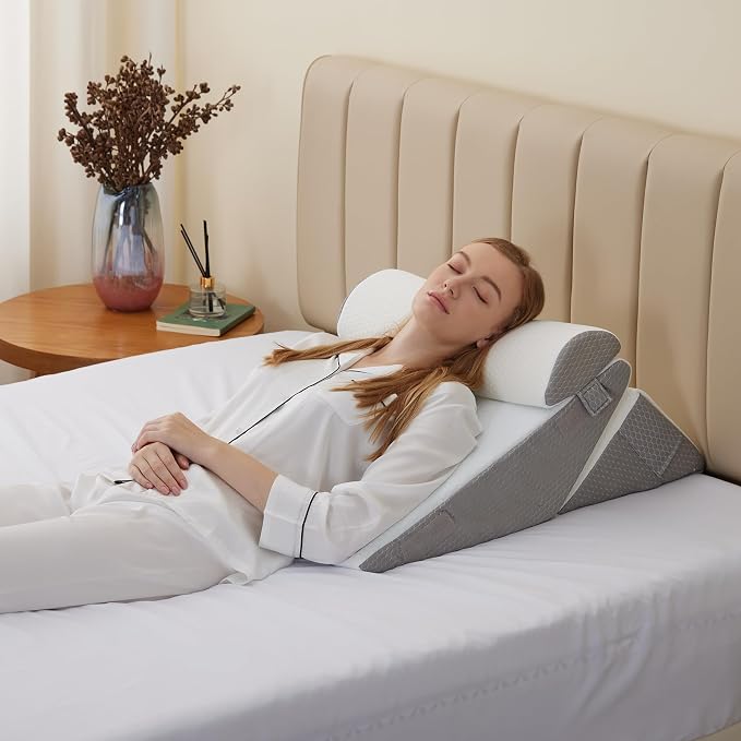 Wedge Pillow Set for After Surgery, Orthopedic Bed Wedge White/Grey | Adjustable 9&12 Inch, Bed Wedge Pillow For Headboard, Acid Reflux&Back Pain Relief, Sleeping&Sitting Up, Neck&Lumber Support